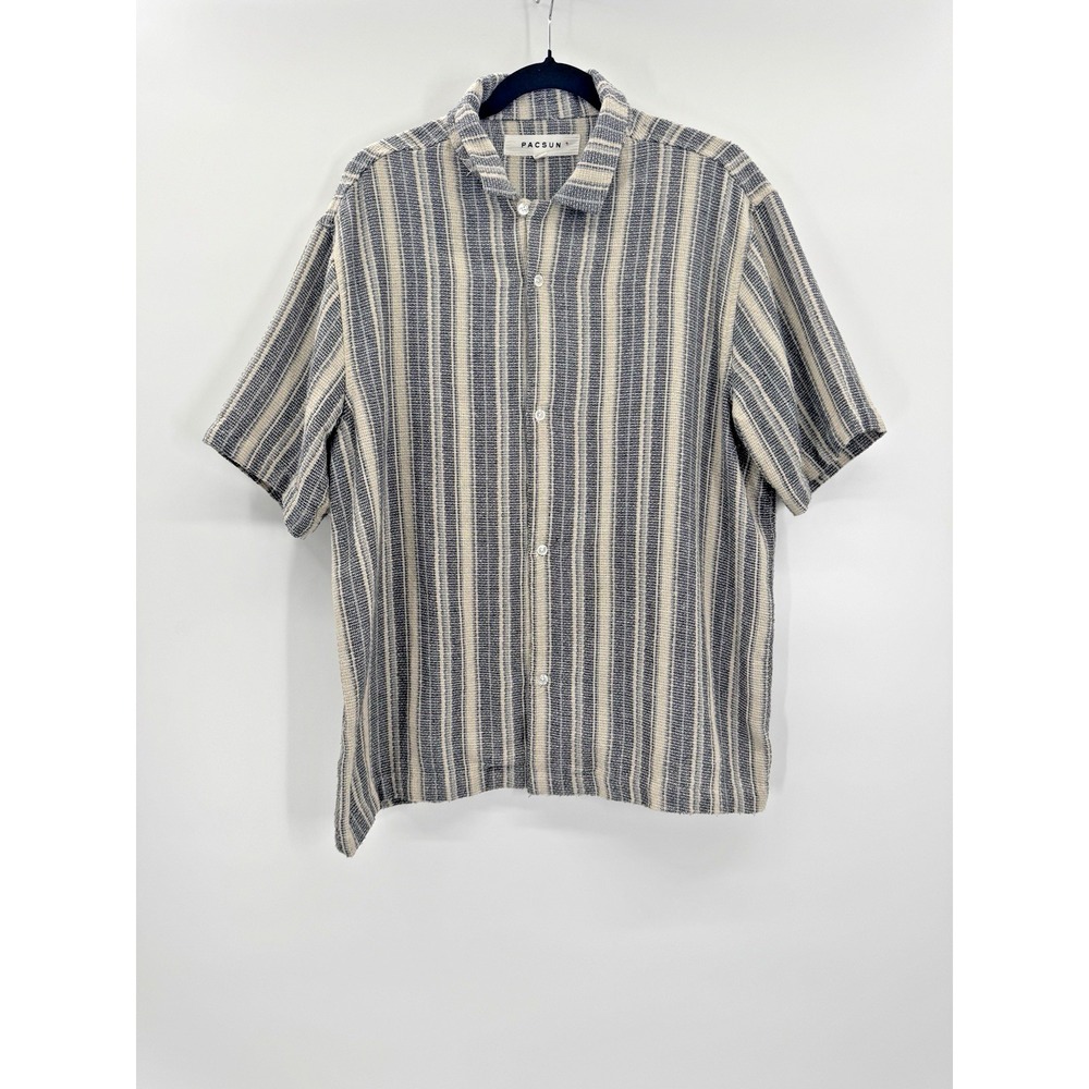 Pacsun Open Weave Camp Shirt Short Sleeve Casual Button Down L Textured Striped